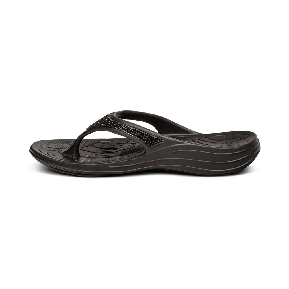 Aetrex Women's Fiji Orthotic Flip Flops - Black | USA ZAG3T81